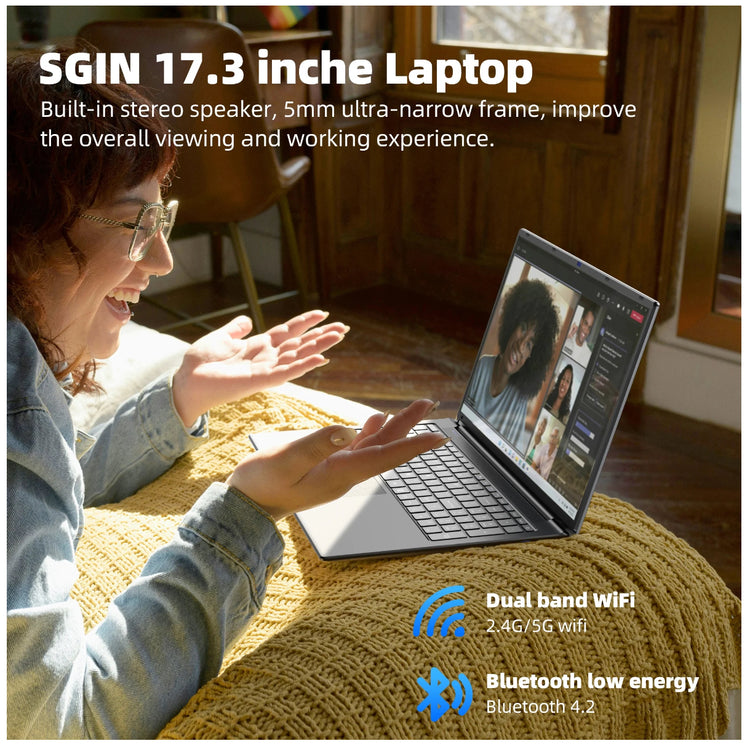 SGIN 17.3" 4gb DDR4 128gb SSD Windows 11 Laptop FHD IPS 1920 x 1080 Dual Core Intel i3, HDMI