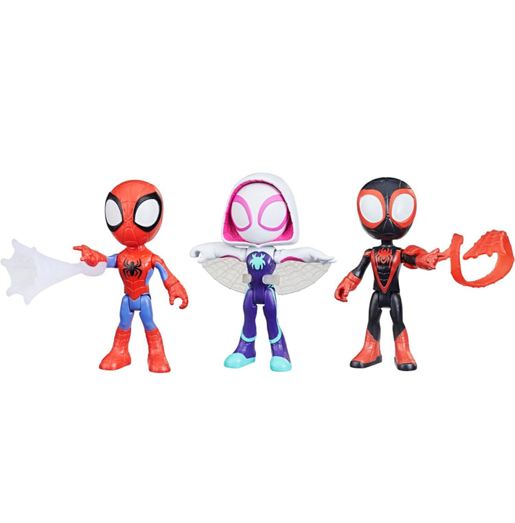 Spidey and His Amazing Friends 3-Pack, 4-Inch Scale Marvel Action Figures, 3 Toy Figures, 3 Accessories, Spider-Man, Ghost-Spider & Miles Morales, Halloween Gifts Amazon Exclusive)