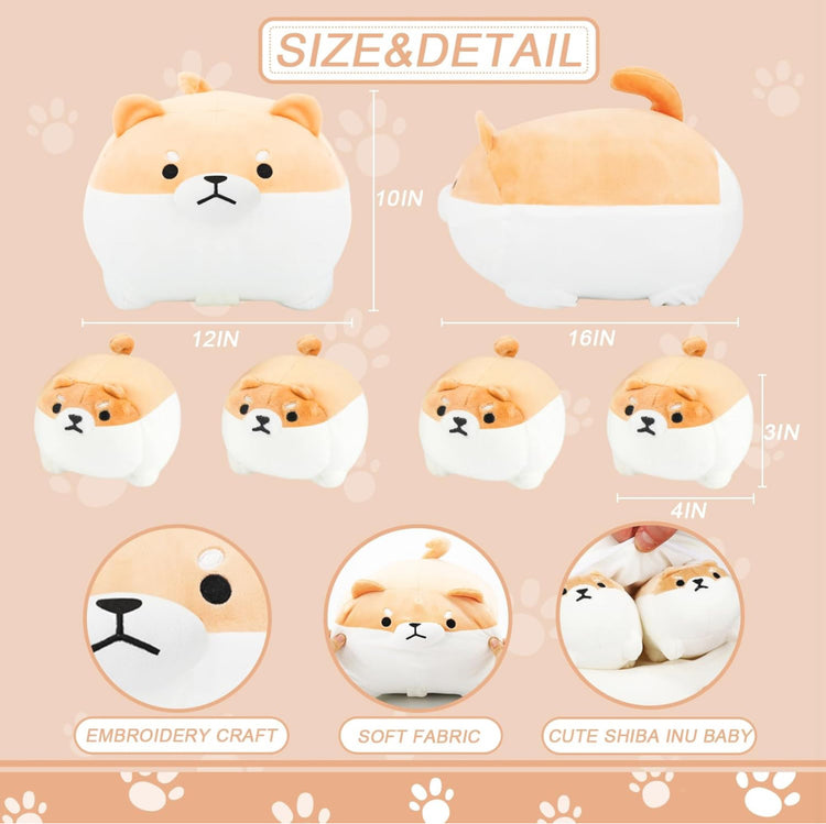 Shiba Inu Plush Pillow 16 Inches with Four Babies in Mommy‘s Belly, Super Soft Cartoon Dog Stuffed Animal Shiba Inu Plush for Kids Birthday