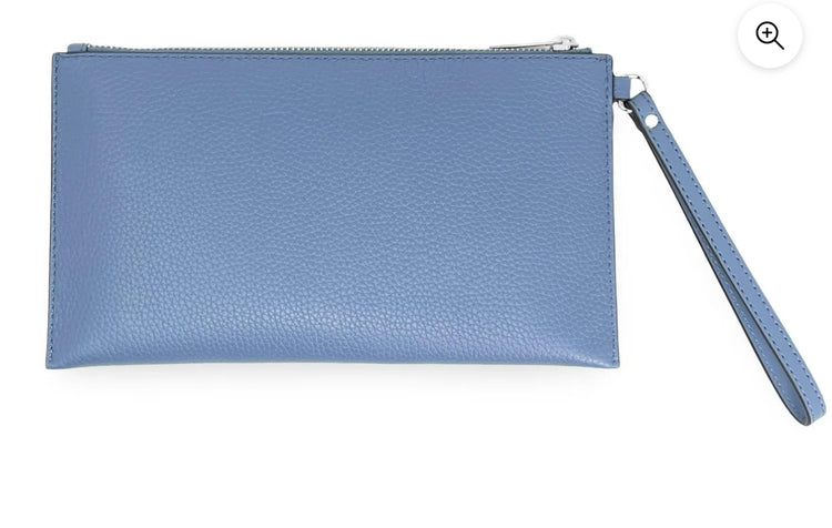 Michael Kors Women's Jet Set Travel Large Top Zip Pebbled Leather Wristlet Pouch (Denim)