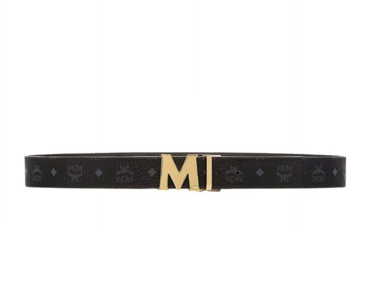 MCM Claus Reversible Belt - Black, Gold Buckle MXBAAVI03BK001