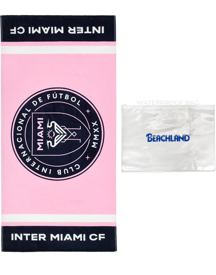 Inter Miami CF Beach Towel 30 x 60 in | 100% Cotton Velour/Terry | Waterproof Bag Included | Official Team Logo Print.