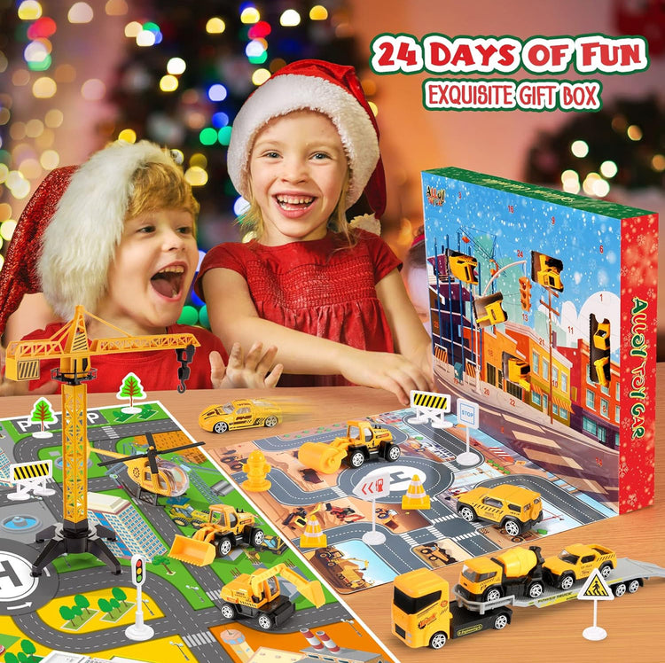 Christmas Advent Calendar for Kids Boys, Toys for 3-8 Year Old Boys Girls 24 Days Countdown Calendar with Alloy Construction Engineering Vehicle Toy Sets Xmas Gifts Stocking Stuffer for Boys Ages 3-8