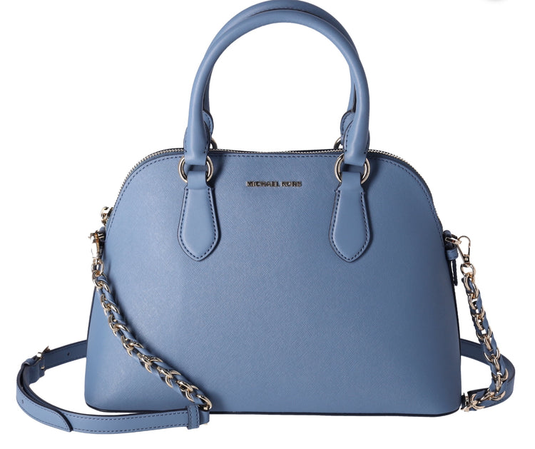 Michael Kors Veronica Medium Dome Satchel Crossbody Denim Blue Saffiano Leather