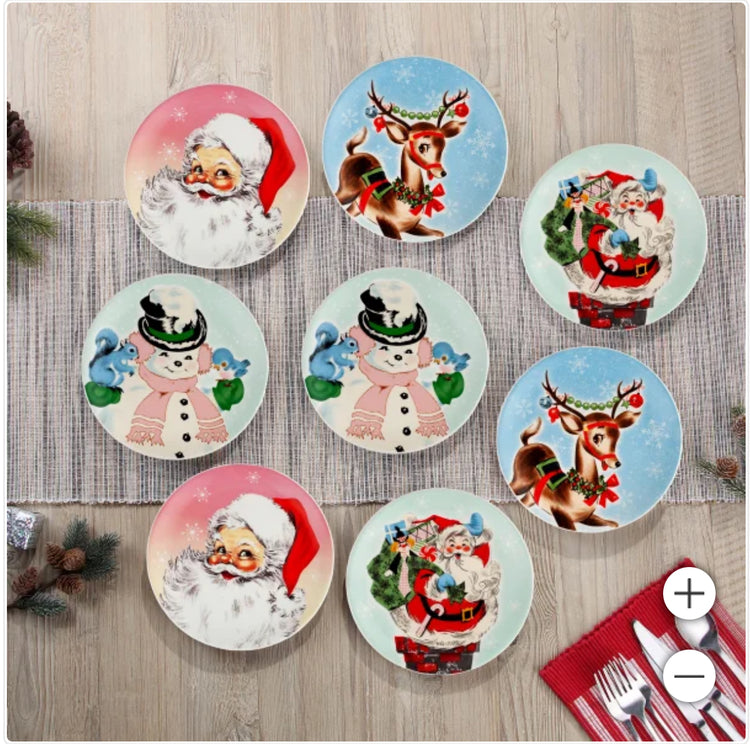 Mr. Christmas 8-Piece Round Plate Set. Rare dessert plates.