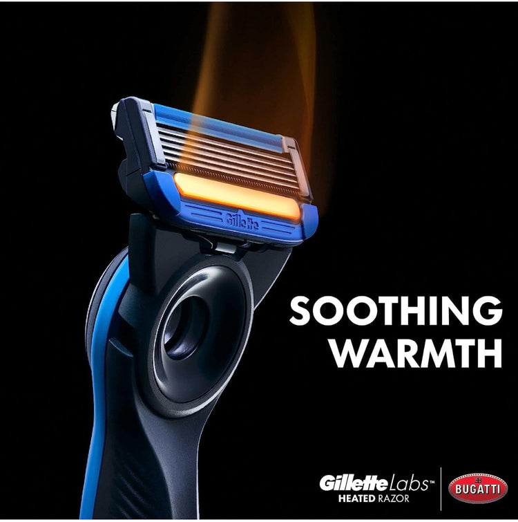 Gillette Heated Razor for Men, Bugatti Limited Edition Shave Kit by GilletteLabs, 1 Handle, 2 Razor Blade Refills, 1 Cleaning Cloth, 1 Charging Dock.