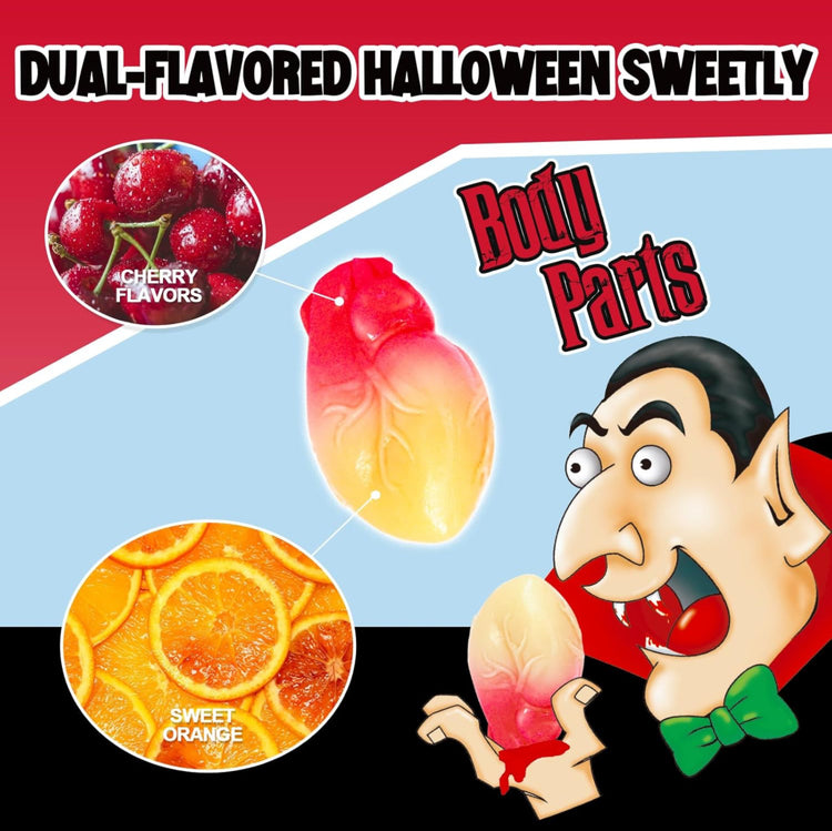 Amos 4D Gummy Body Parts Halloween Candy, Spooky Candy Snacks, Approx. 32 Individually Wrapped Pieces, 9 oz Bag – Perfect for Trick-or-Treat & Party Favors