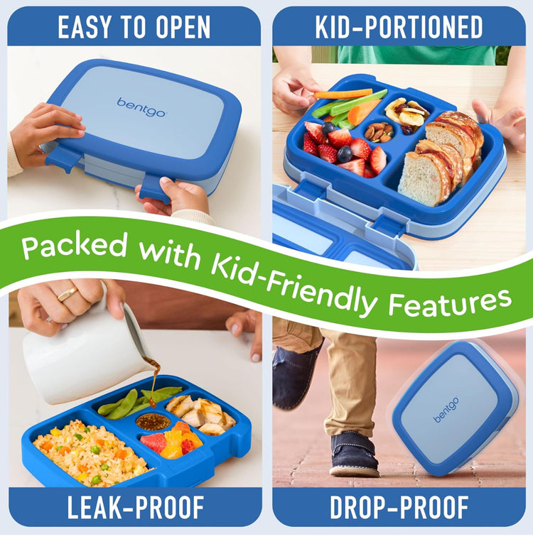 Bentgo® Kids Bento-Style 5-Compartment Leak-Proof Lunch Box - Ideal Portion Sizes for Ages 3 to 7 - Durable, Drop-Proof, Dishwasher Safe, BPA-Free, & Made with Food-Safe Materials