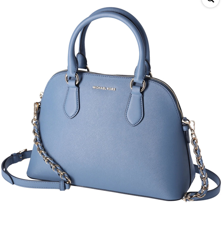 Michael Kors Veronica Medium Dome Satchel Crossbody Denim Blue Saffiano Leather