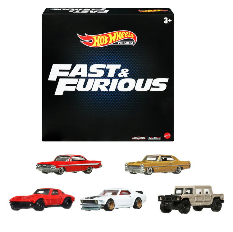 Hot Wheels Cars, Premium Fast & Furious 1:64 Scale 5-Pack Die-Cast Toy Cars for Collectors