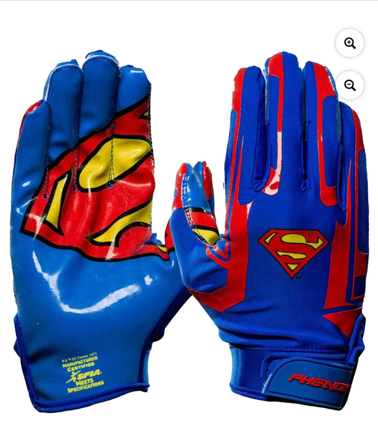 Superman Football Gloves - VPS1 by Phenom Elite. Size M, L and XL