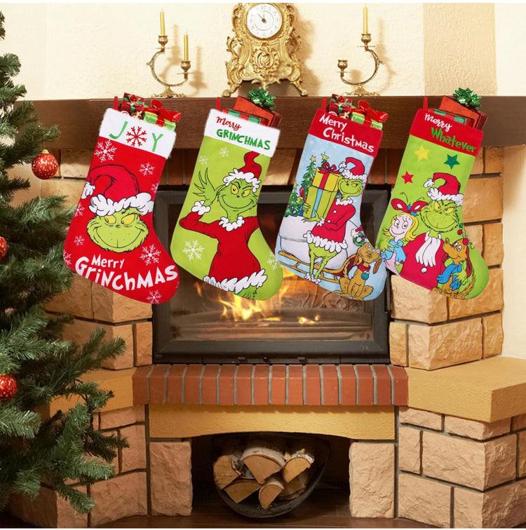 4 Pack Christmas Stocking,18 Inch Large Green Christmas Stockings Christmas Decorations for Family Holiday Party Decor