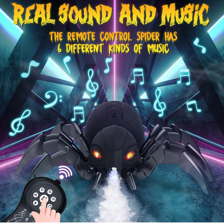 DEERC Robot Spider, Remote Control Spider with Spray and Lights, Black Widow Toy for Kids, for Halloween Birthday Party Joke Prank, Wireless RC Realistic Bot Moving Real Music Effect Tarantula