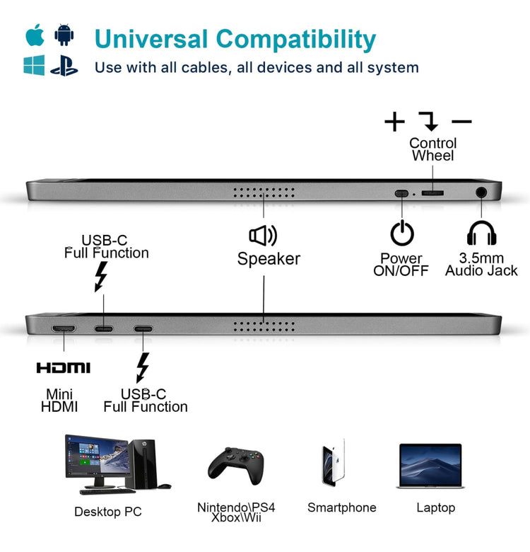 KYY Portable Monitor 15.6inch 1080P FHD USB-C, HDMI Computer Display HDR IPS Gaming Monitor w/Premium Smart Cover & Screen Protector, Speakers, for Laptop PC MAC Phone PS4 Xbox Switch