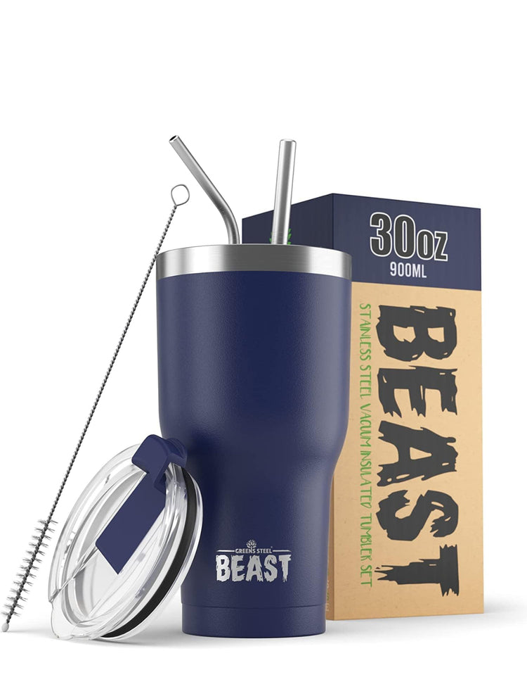 Beast 30 oz Tumbler Stainless Steel Vacuum Insulated Coffee Ice Cup Double Wall Travel Flask (Lemongrass Green, Aquamarine Blue, and Royal Blue)