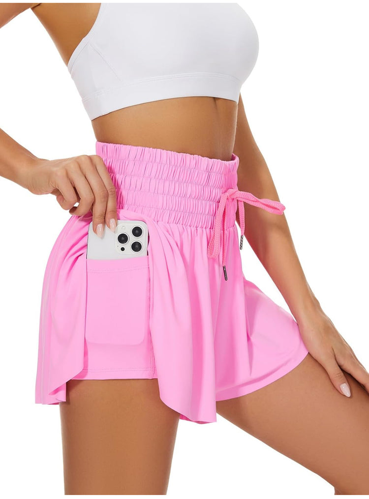 High Waist Flowy Athletic Shorts for Women Butterfly Shorts High Rise Workout Gym Shorts.