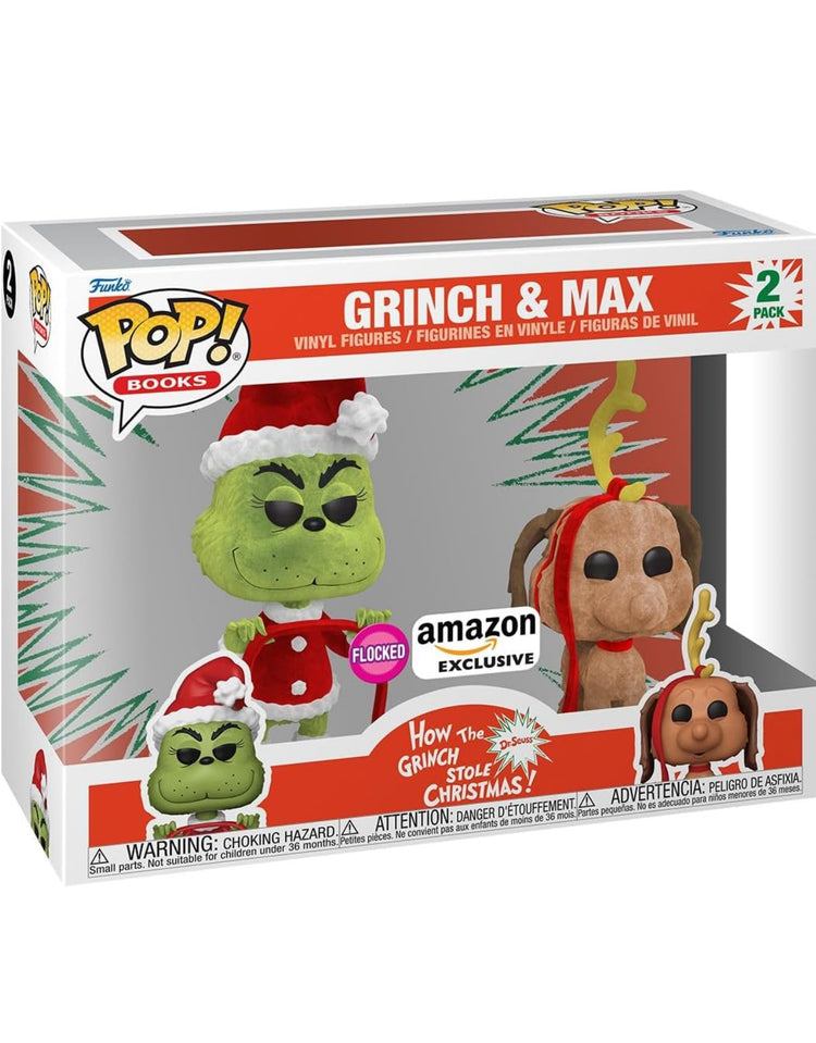 Funko Pop! Books: How The Grinch Stole Christmas - Grinch with Max, 2-Pack (Flocked), Amazon Exclusive.