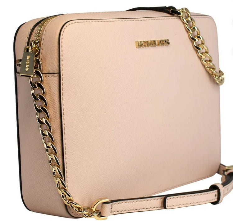 Michael Kors Women's Jet Set Large East West Crossbody Handbag Saffiano-Blush/Gold