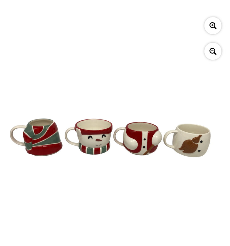 Holiday Time 4-Piece 12oz Snowman Glazed Stoneware Ceramic Stacking Mug Set with Metal Rack