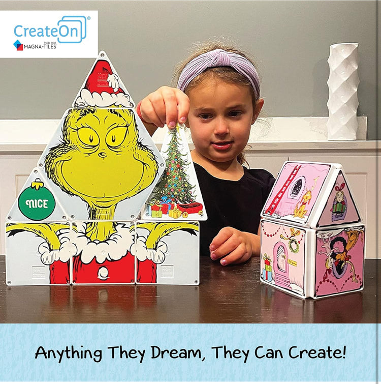 CreateOn Magna-Tiles Limited Edition Grinch Magnetic Building Toys from Dr. Seuss’ “How The Grinch Stole Christmas” Book, Educational Toys for Ages 3+, 19 Pieces