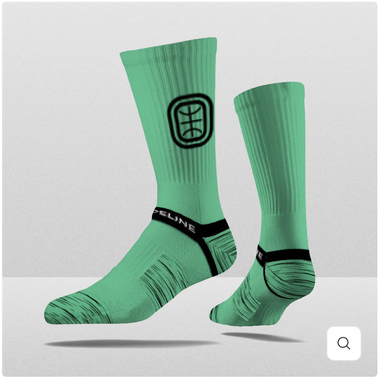 Strideline Overtime Elite Crew Socks. 3 Pack. Black, Blue and Green.