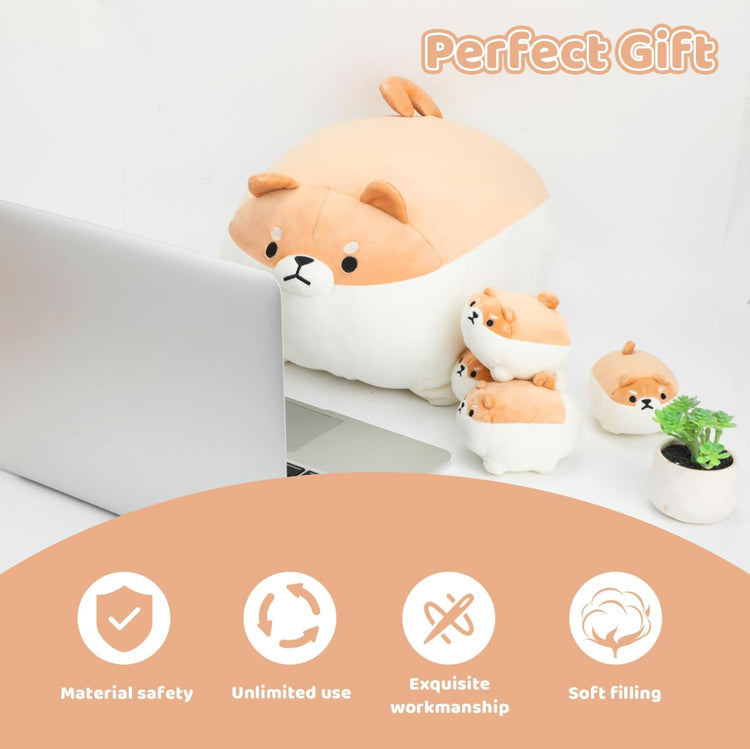 Shiba Inu Plush Pillow 16 Inches with Four Babies in Mommy‘s Belly, Super Soft Cartoon Dog Stuffed Animal Shiba Inu Plush for Kids Birthday