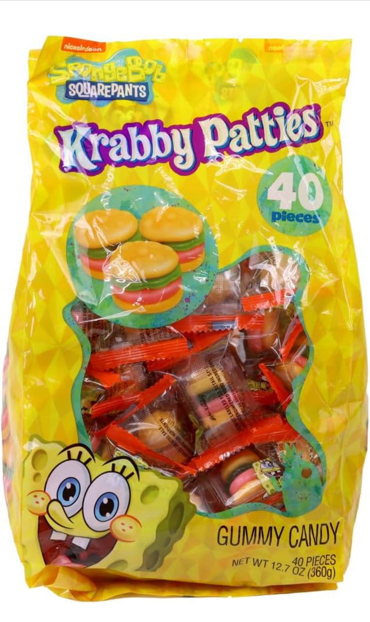 Nickelodeon SpongeBob Squarepants Krabby Patty Gummy Candy, Individually Wrapped Pattie (40 Count), Halloween Candy.