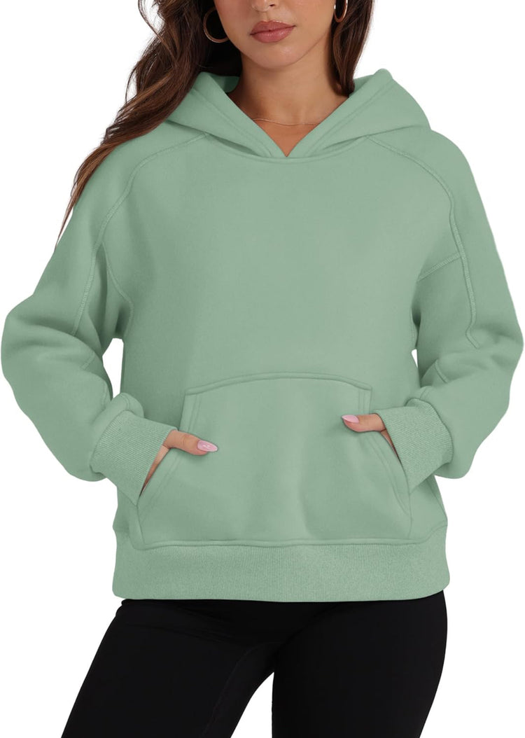 OFEEFAN Hoodies for Womens Sweatshirt Cropped Fall Fashion 2024 Outfits Trendy Fleece Pullover Long Sleeve Tops