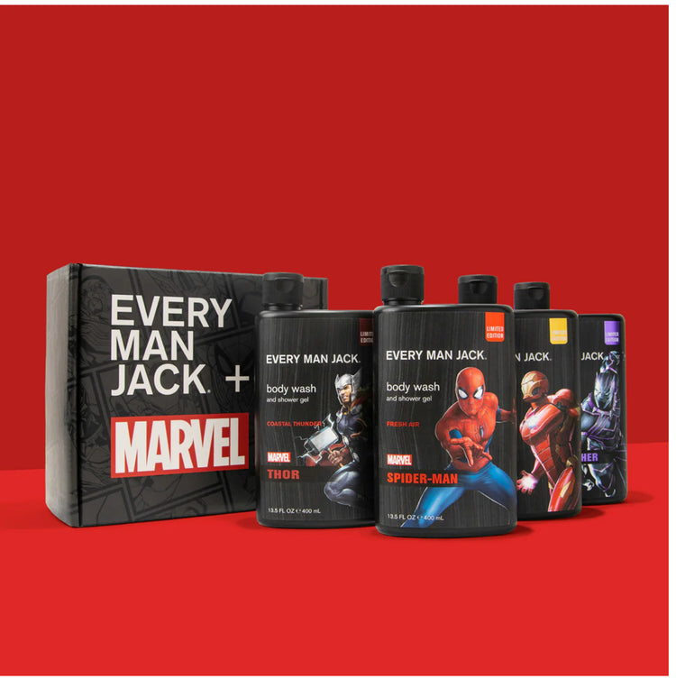 Everyman Man Jack body wash. MARVEL®️ Collector's Edition Variety Gift Set