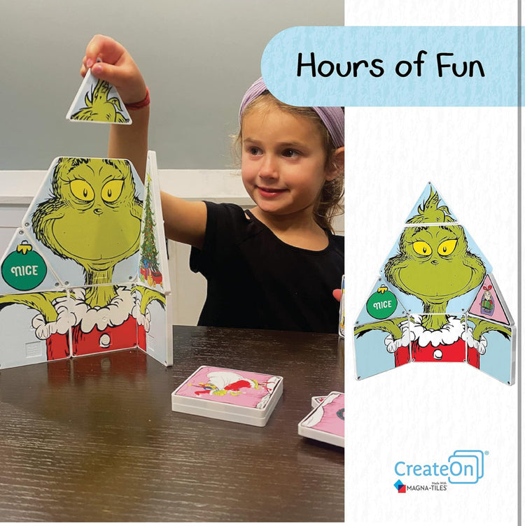 CreateOn Magna-Tiles Limited Edition Grinch Magnetic Building Toys from Dr. Seuss’ “How The Grinch Stole Christmas” Book, Educational Toys for Ages 3+, 19 Pieces