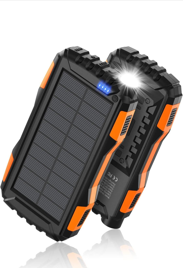 Power-Bank-Solar-Charger - 42800mAh Portable Charger,Solar Power Bank,External Battery Pack 5V3.1A Qc 3.0 Fast Charger Built-in Super Bright Flashlight (Deep Black) 3 black and 3 orange color.