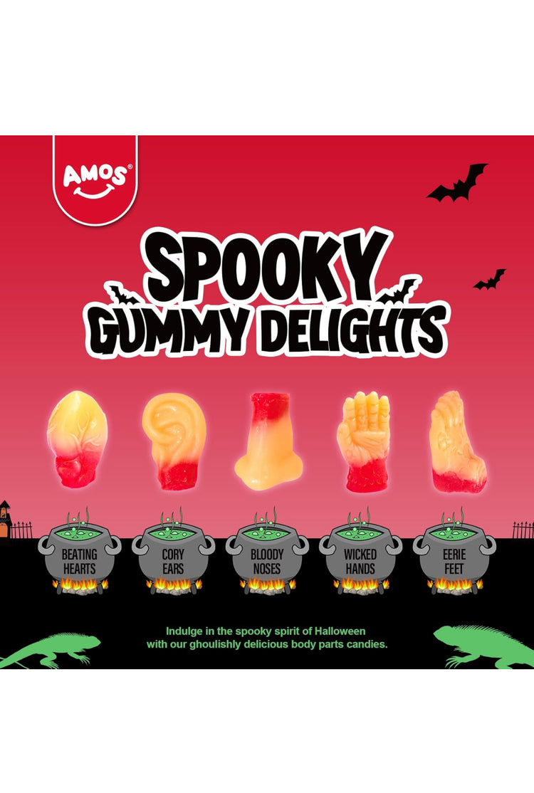 Amos 4D Gummy Body Parts Halloween Candy, Spooky Candy Snacks, Approx. 32 Individually Wrapped Pieces, 9 oz Bag – Perfect for Trick-or-Treat & Party Favors