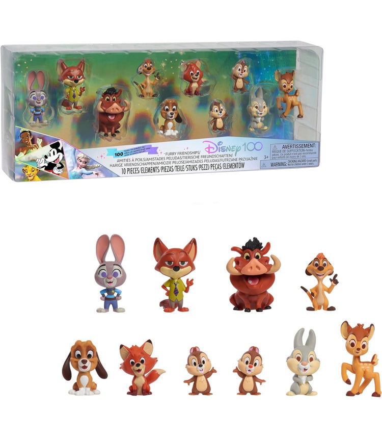 Disney100 Years of Furry Friendships, Limited Edition 10-piece Figure Set, Kids Toys for Ages 3 Up by Just Play