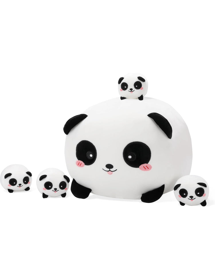 Cute Panda Stuffed Animals 16 Inches with Four Panda Babies in Mommy‘s Belly, Super Soft Panda Plush Toy Pillow for Kids Birthday