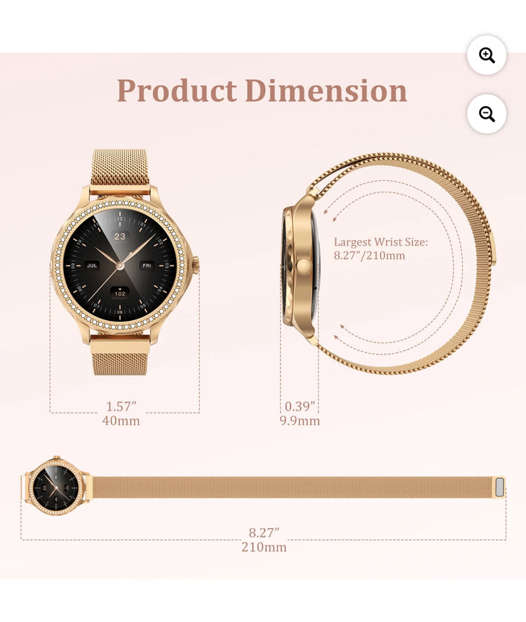 TOPVISION Smart Watch for Women, Fitness Tracker with 100+ Sport Modes 2 Bands for Android iOS, Gold.