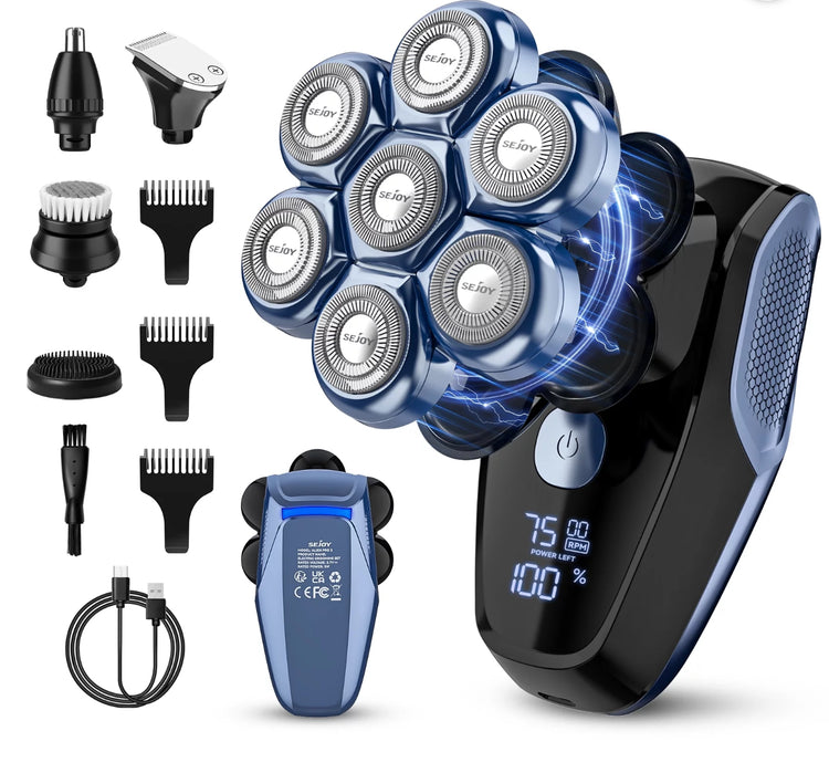 Sejoy 7D Head Shaver, 5 in 1 Bald Head Shavers for Men Electric Razor, LED Display, Waterproof Wet/Dry Mens Grooming Kit