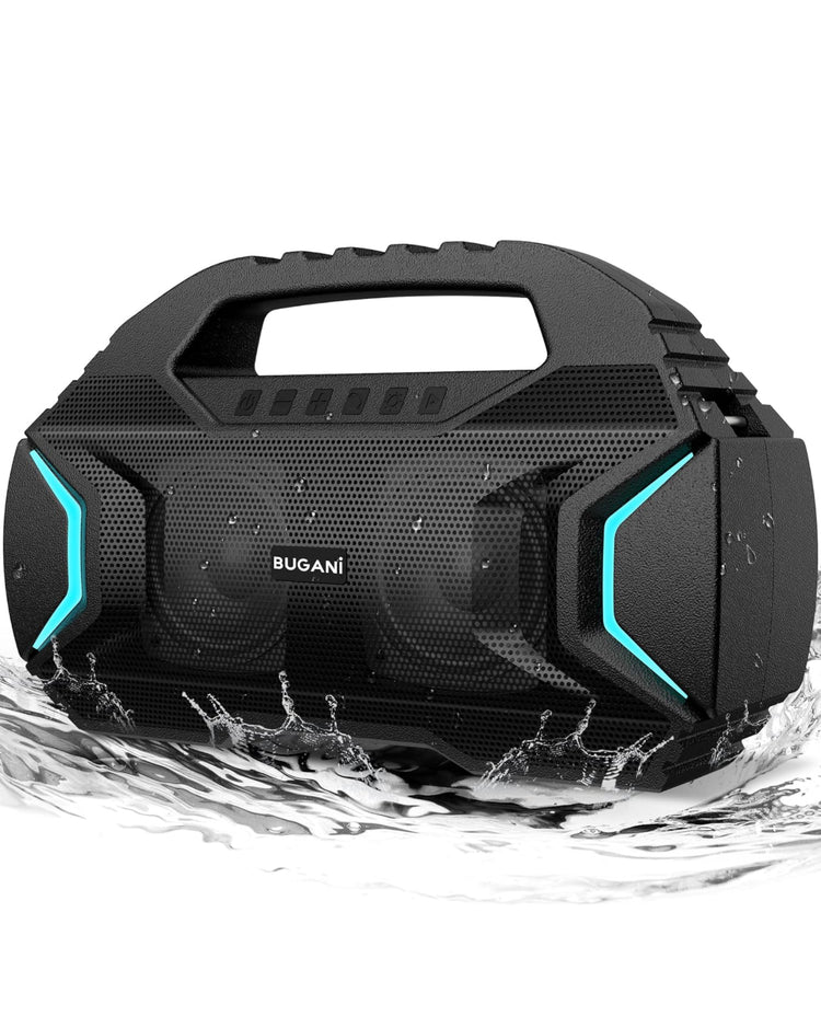 BUGANI Bluetooth Speakers, Party Plus Wireless Portable Speaker with 60W Big Power Dual Pairing True Wireless Stereo Sound, 30H Playtime, Support TF/AUX/USB, Suitable for Party, Outdoor Speaker