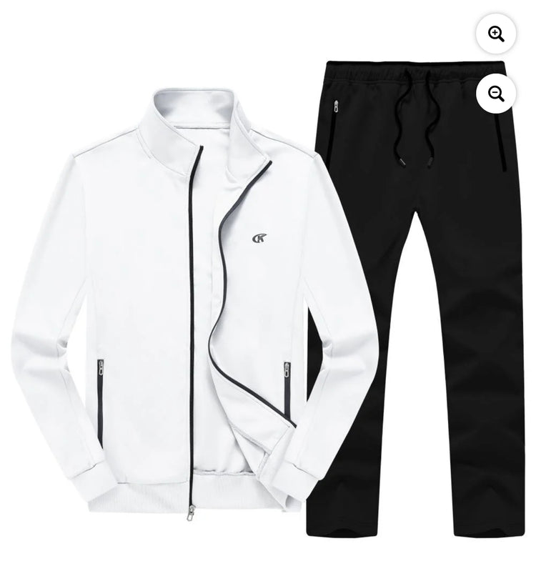 Satankud Men's Tracksuits 2 Pieces Set Long Sleeve Causal Full Zip Hiking Jogging Gym Sports Sweatsuit for Men 2 Piece Outfits White. Size M, L and XL