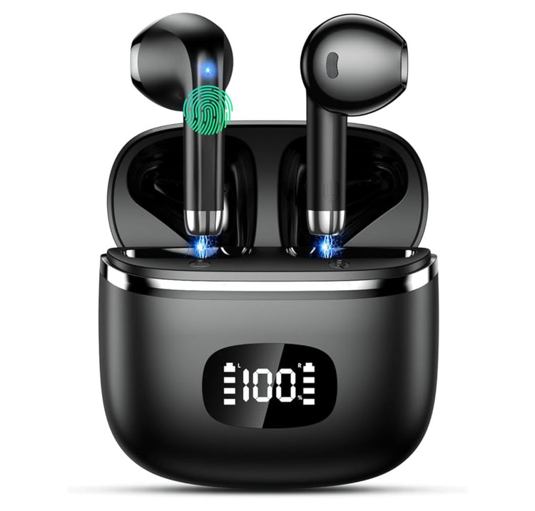 Wireless Earbuds Bluetooth Headphones 5.3 Bass Stereo Earphones, 40H Playtime Ear Buds with LED Power Display, Bluetooth Earbud with Noise Cancelling Mic IPX7 Waterproof Earbuds for iOS Android