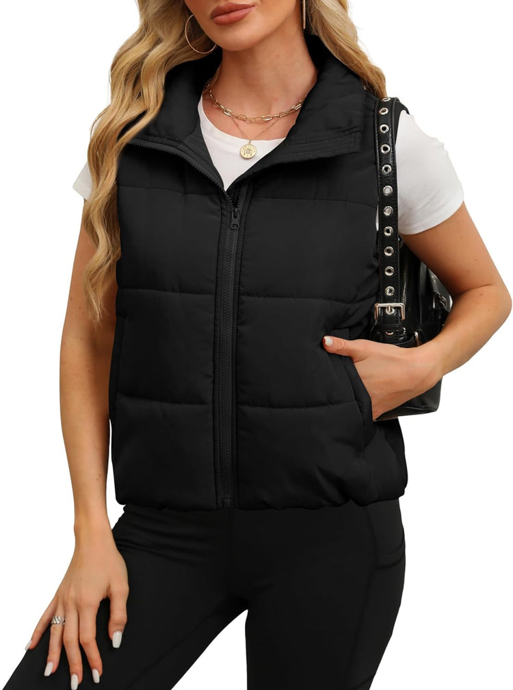 SAMPEEL Puffer Vest Women Cropped Stand Collar Lightweight Padded Outerwear Fall Winter Clothes Warm Zip Up with Pockets. Size M