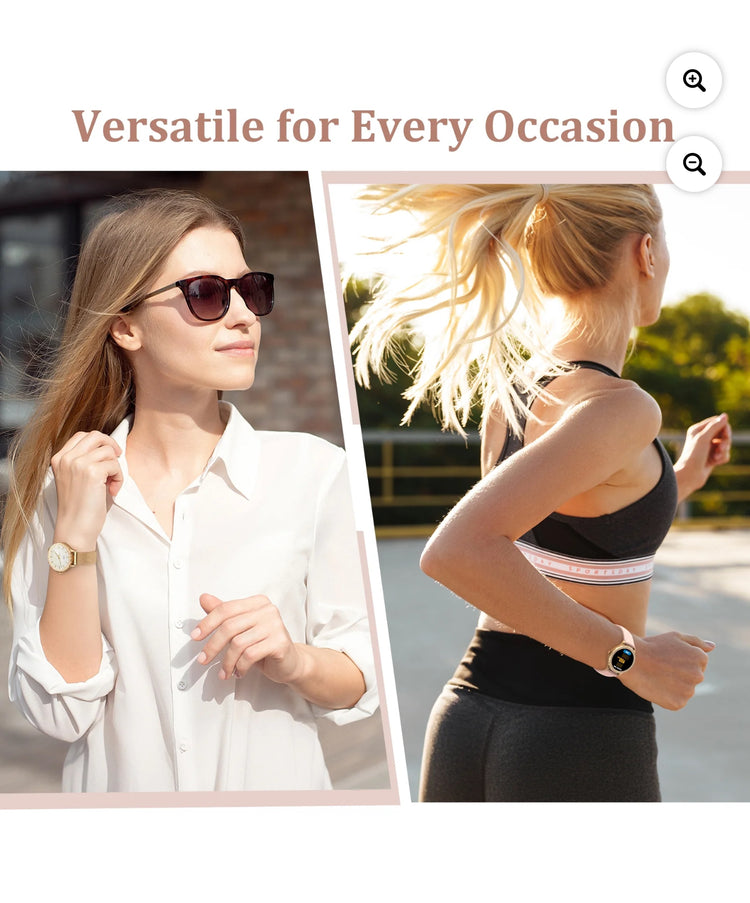 TOPVISION Smart Watch for Women, Fitness Tracker with 100+ Sport Modes 2 Bands for Android iOS, Gold.