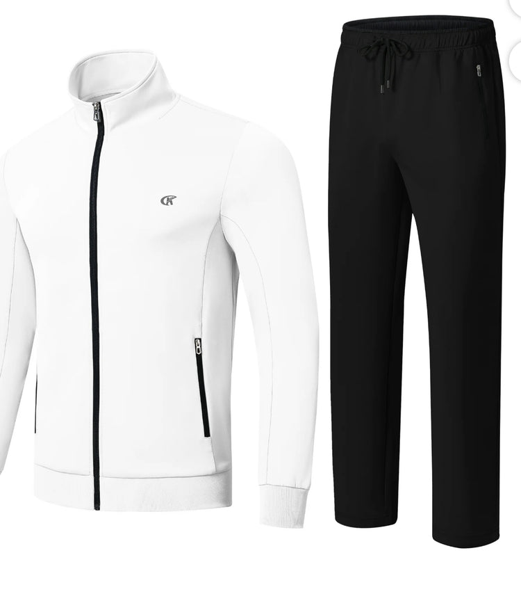 Satankud Men's Tracksuits 2 Pieces Set Long Sleeve Causal Full Zip Hiking Jogging Gym Sports Sweatsuit for Men 2 Piece Outfits White. Size M, L and XL