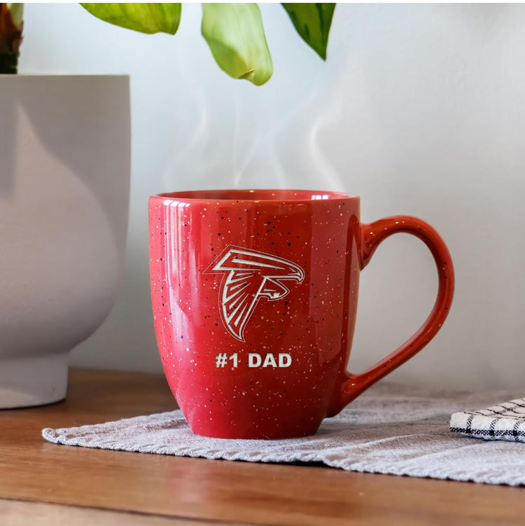 Rico Industries NFL Football Atlanta Falcons #1Dad 16 oz Team Color Laser Engraved Speckled Ceramic Coffee Mug.