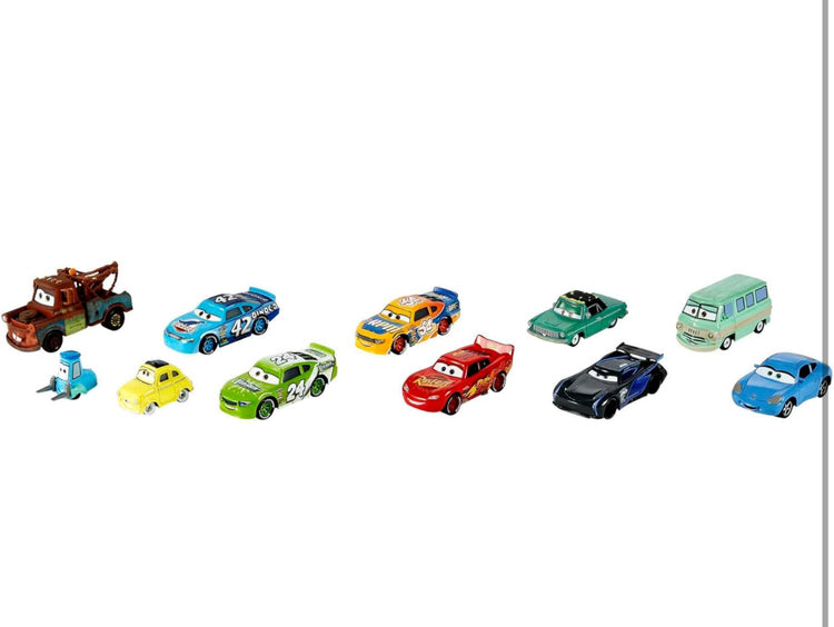 Mattel Disney and Pixar Cars Set of 10 Die-Cast Mini Racers Vehicles, Collectible Set of 1:55 Scale Toy Cars Inspired by Movies.