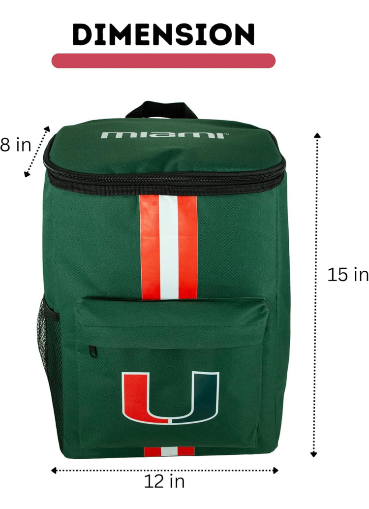 University of Miami Canes Cooler Backpack – Portable Soft Sided Ice Chest – Insulated Bag Holds 36 Cans - Acc Football Gear – Show Your Team Spirit with Officially Licensed Fan Gear.