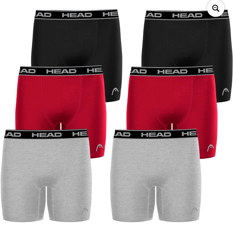 HEAD Mens Boxer Briefs Active Performance Breathable Underwear for Men, Red/Heather Grey/Bla Medium/Large 6-Pack