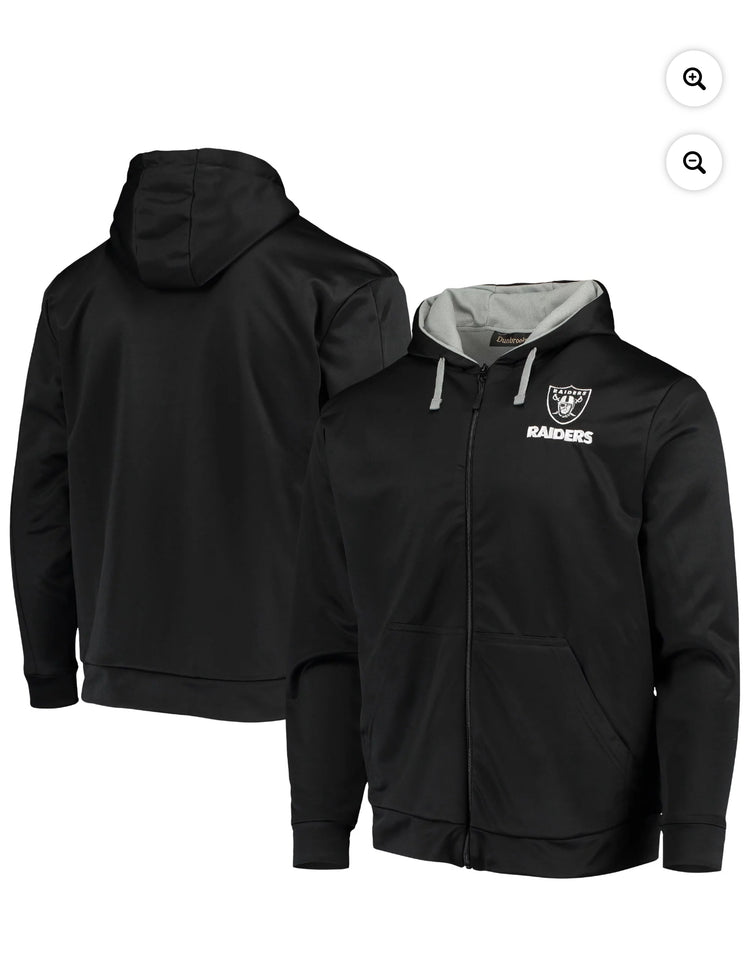 Men's Dunbrooke Black/Gray Las Vegas Raiders Apprentice Full-Zip Hoodie. Size XL