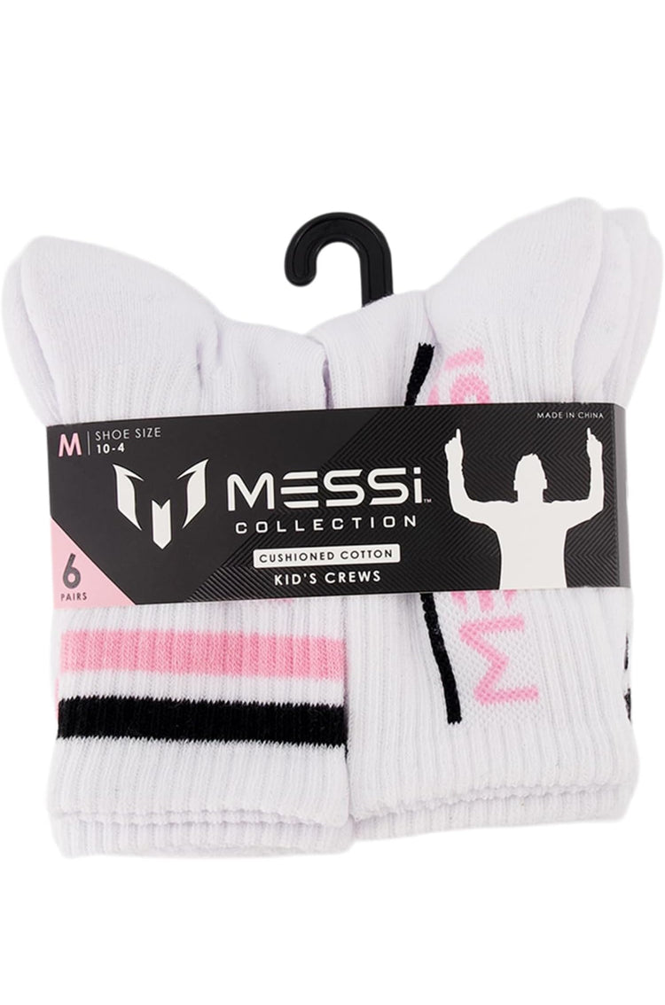 Messi Girls' Lifestyle Crew, 6-Pack Kids Socks, Soft & Stretchy, Comfortable. Size M