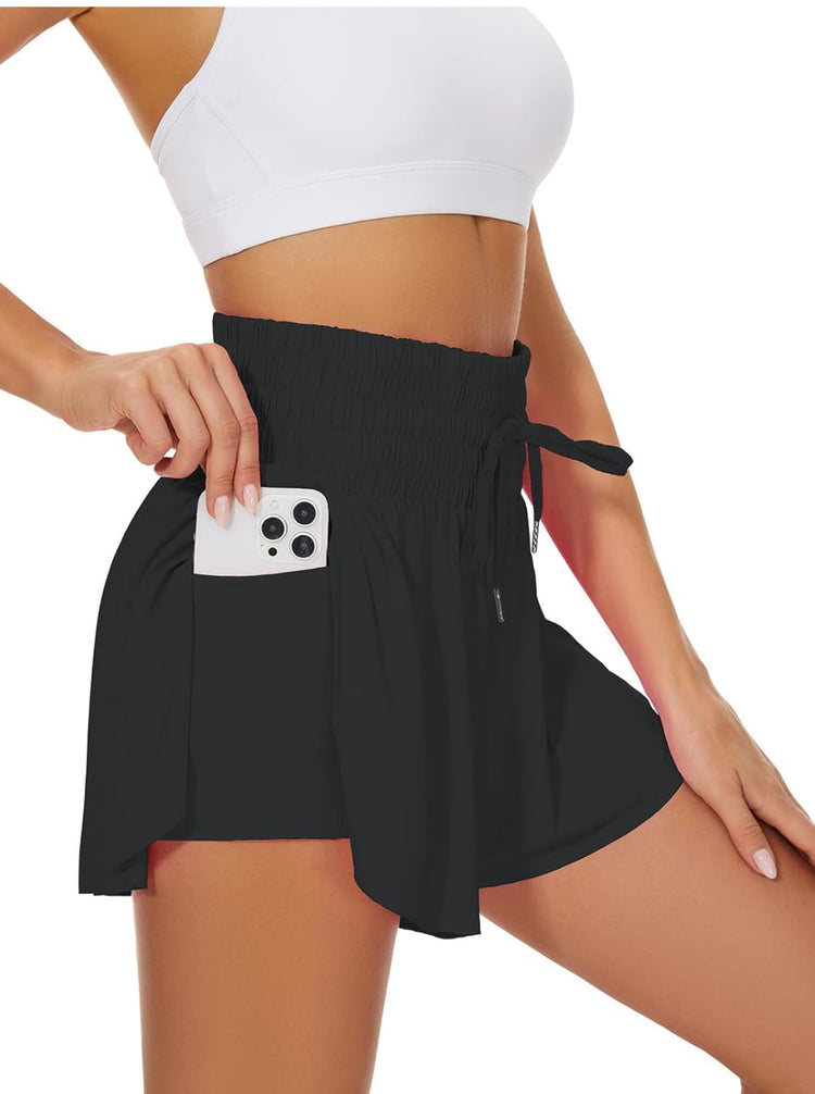 High Waist Flowy Athletic Shorts for Women Butterfly Shorts High Rise Workout Gym Shorts.