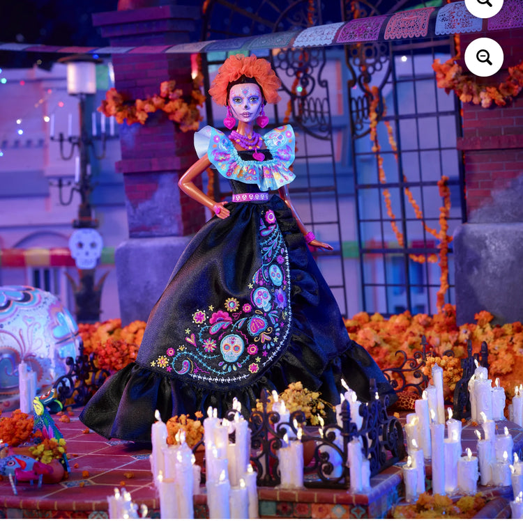 Barbie Signature Día De Muertos 2024 Collectible Doll in Ruffled Black Gown.